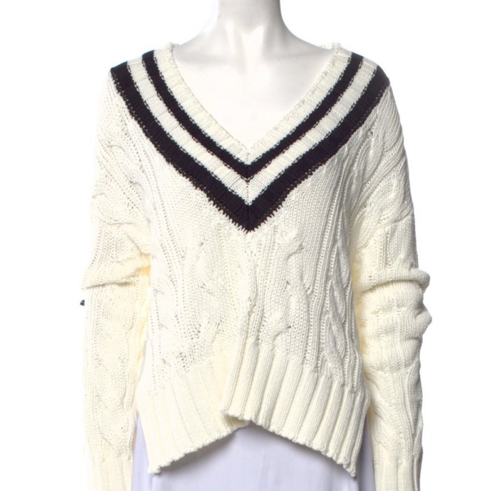 Goop G Label Cotton Striped Varsity V-neck Sweater